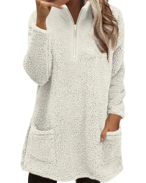 Sweatshirt Effen Kleur Opstaande Kraag