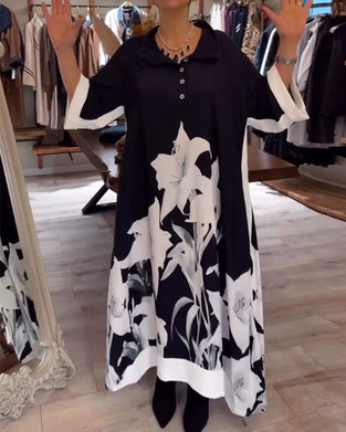 Jurk Revers Gedrukt Oversized Maxi