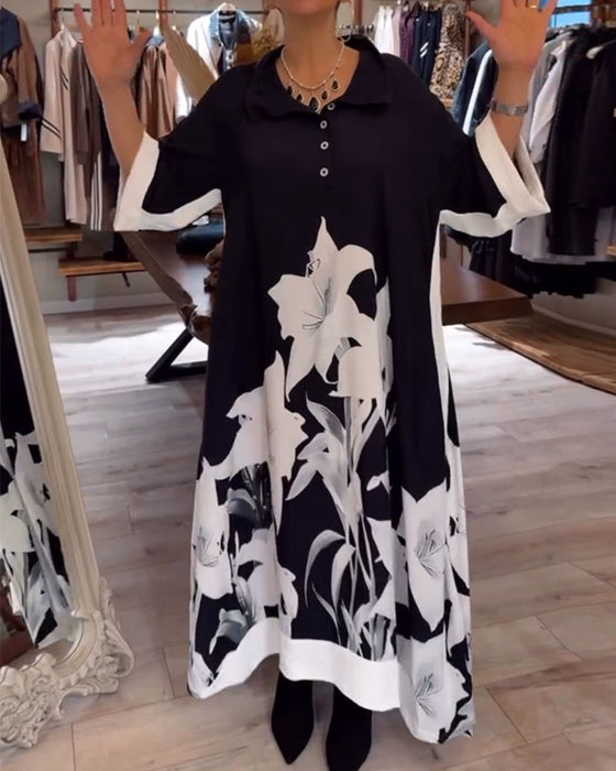 Jurk Revers Gedrukt Oversized Maxi