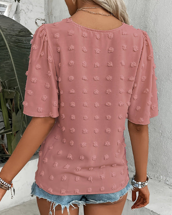 Blouse Samengevoegd Jacquard Ruche Mouw