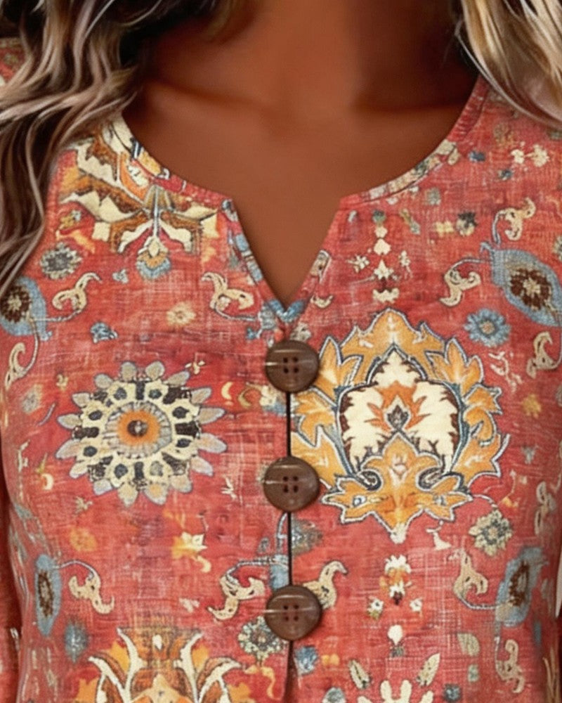 Blouse Etnische Print Flutter Mouw