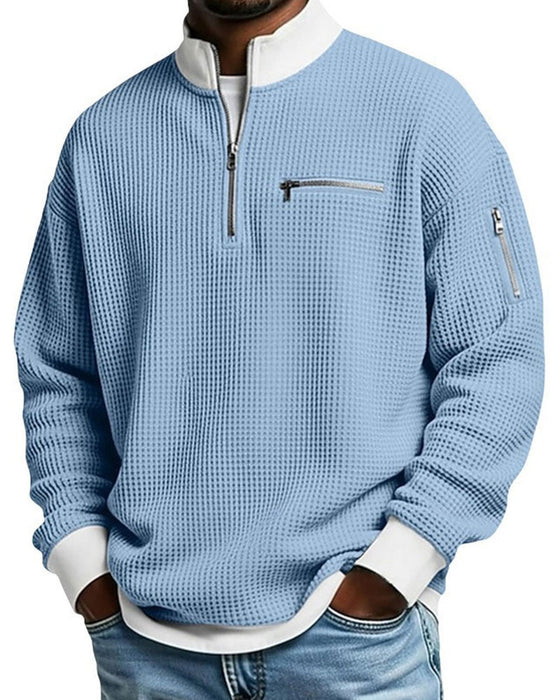 Sweatshirt Staande Kraag Contrastrerend Rits