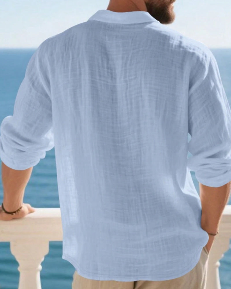 Overhemd Heren Lichtgewicht Los Linnen Lange Mouw Polo