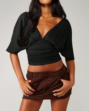 Top V-Hals Vleermuis Mouw Taille Stropdas