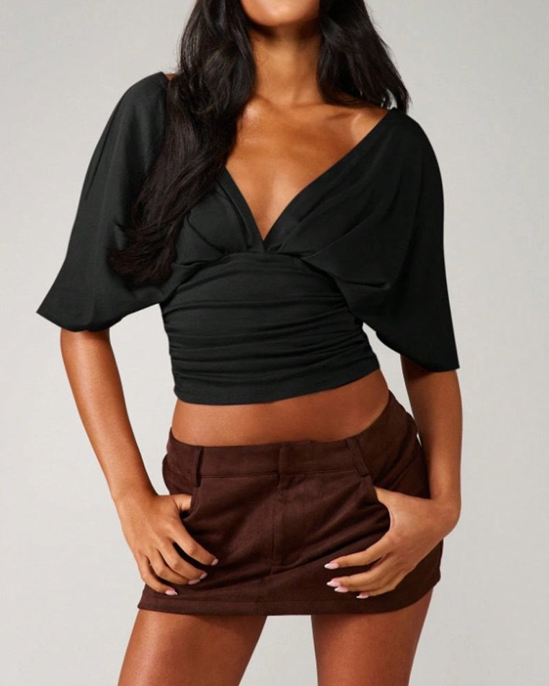 Top V-Hals Vleermuis Mouw Taille Stropdas