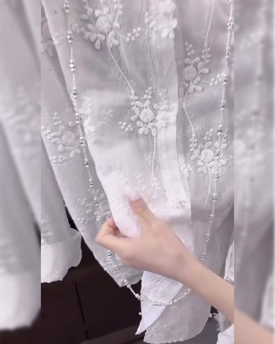 Shirt Effen Geborduurd Vallende Schouder