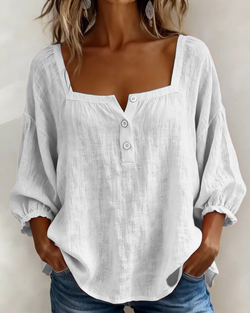 Blouse Eenvoudig Vierkante Hals Lange Mouw