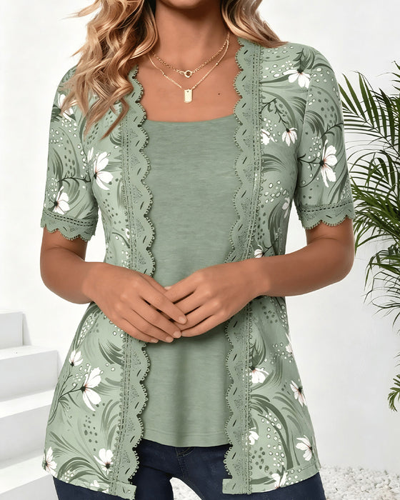 T-Shirt Nep Laag Golf Ruffle Print