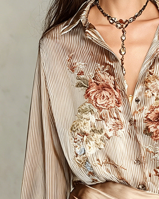 Blouse Reverse Bloemig Streep