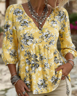 Blouse V-Hals 3/4 Mouw Bloemen