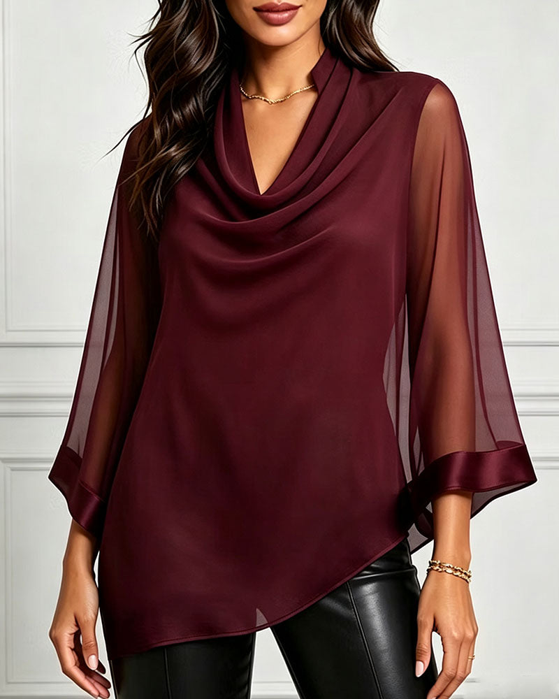 Blouse Mock Neck Onregelmatig Effen Sheer