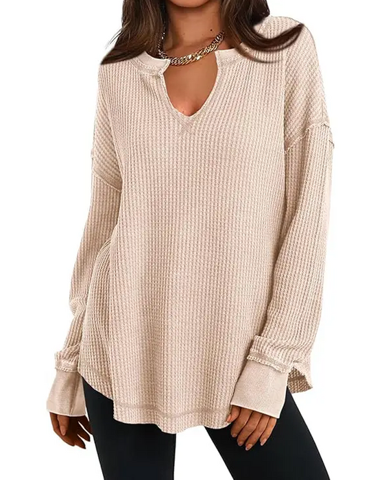 Top Wafel Henley Lange Mouw