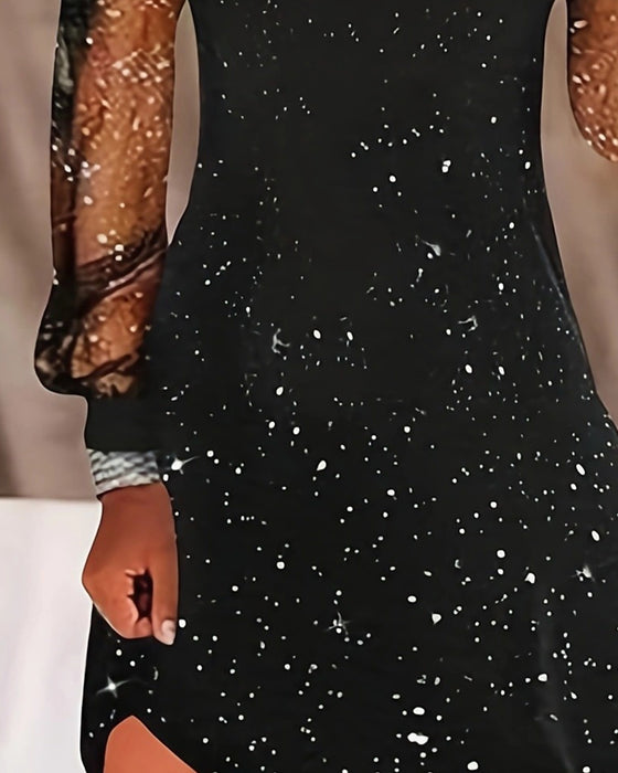 Jurk Met Bandjes Mesh Inzet Lange Mouw