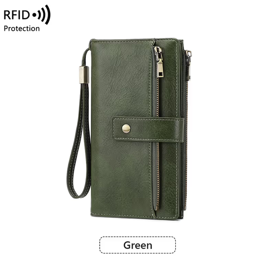 Dames lange portemonnee, stijlvolle clutch, elegante effen lederen portemonnee met RFID-blokkering👛