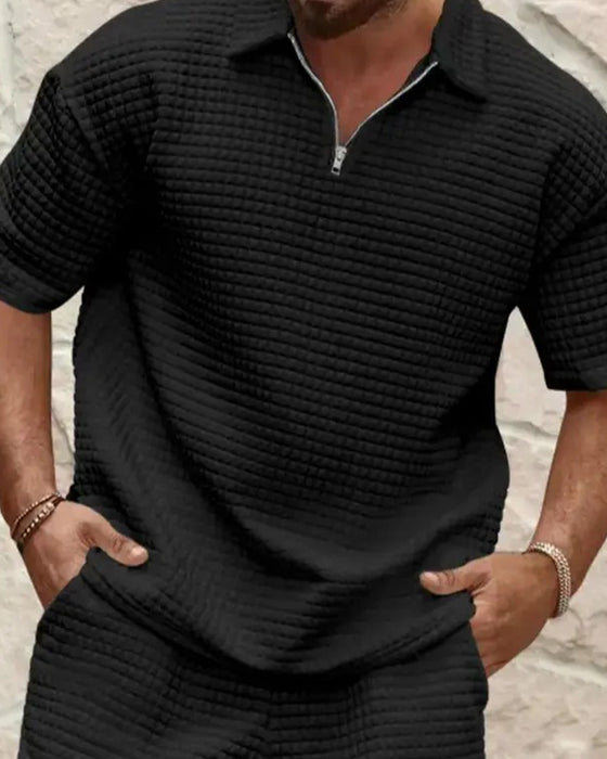 Set Polo Kraag Rits Wafel Textuur Shorts