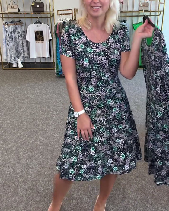 Jurk Stijlvol Smalle Taille Gedrukt