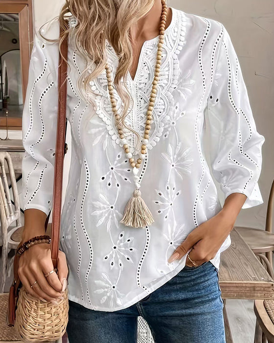 Blouse Casual Effen Kleur V-Hals