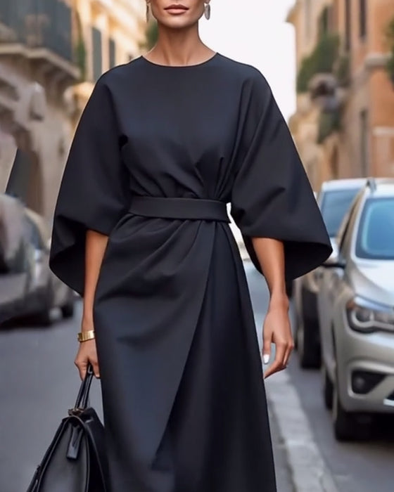 Jurk Met Elegante Lantaarnmouwen En Riem