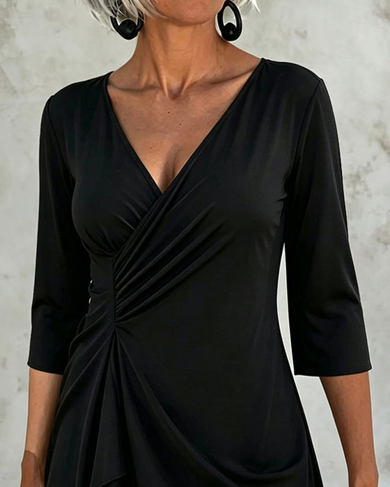 Blouse V-Hals Gedrapeerd Onregelmatig