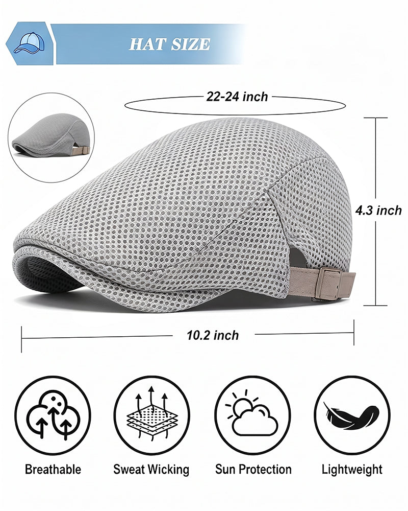 Heren Ademend Mesh Platte Pet - Verstelbare Newsboy Ivy Baret Zomerhoed