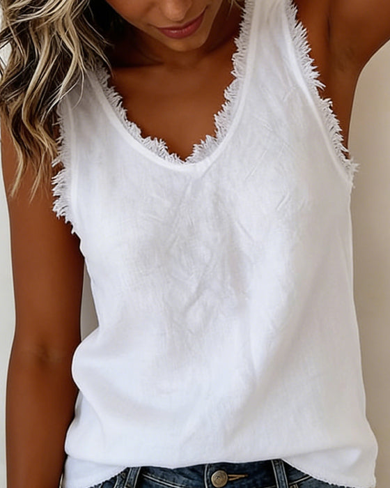 Tanktop Rauwe Rand V-Hals Mouwloos