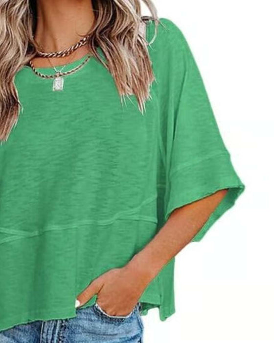 T-Shirt Paneel Effen Kleur Uitlopende Mouw