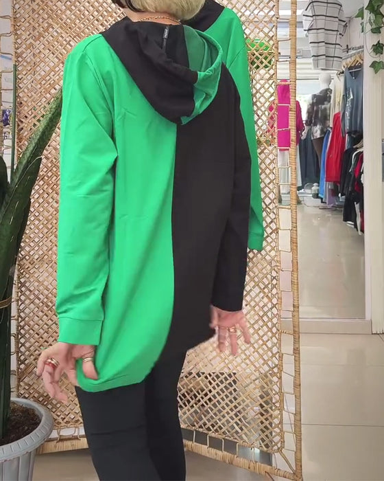 Sweatshirt casual met capuchon en colorblock print