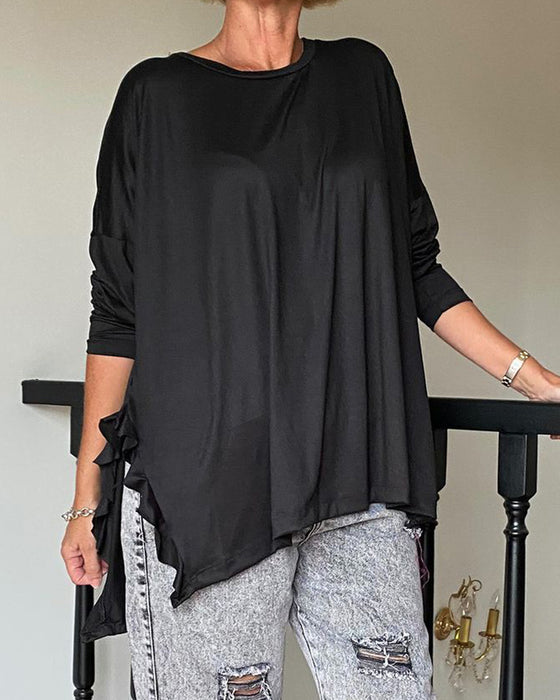 Effen kleur casual blouse met ronde hals