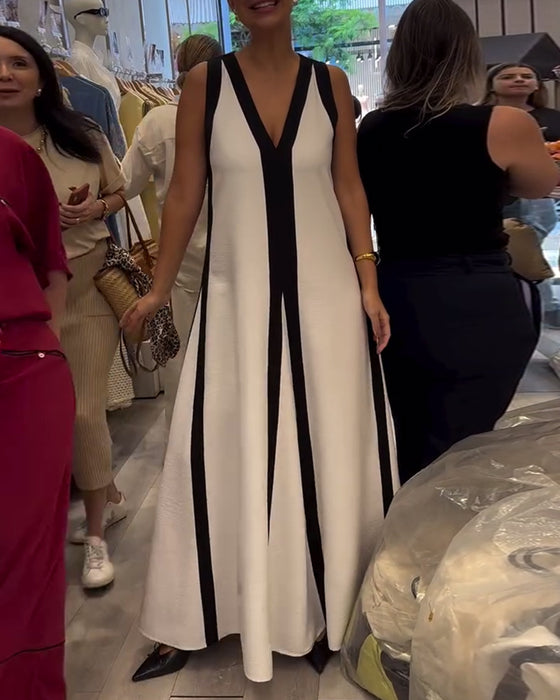 Jurk V-hals Mouwloos Kleurblok Luchtig