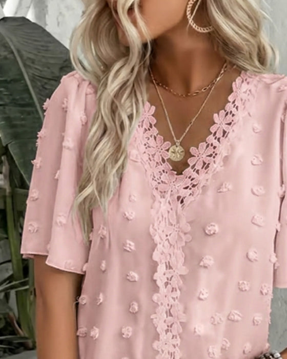 Blouse Samengevoegd Jacquard Ruche Mouw
