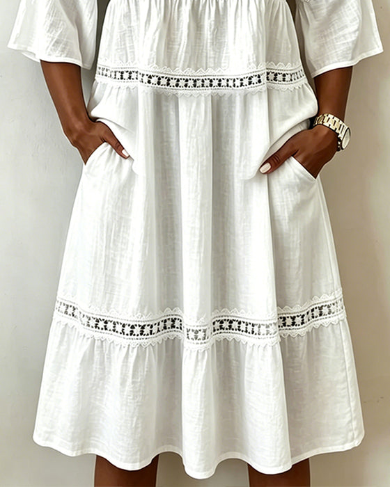 Jurk Vierkante Hals Kant Patchwork