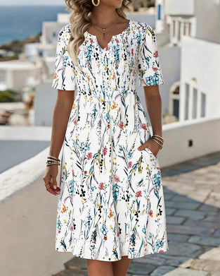 Jurk V Hals Witte Achtergrond Aquarel Floral Print