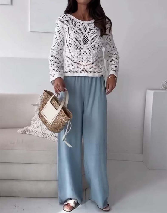 Broek Van Gewassen Denim Met Wijde Pijpen