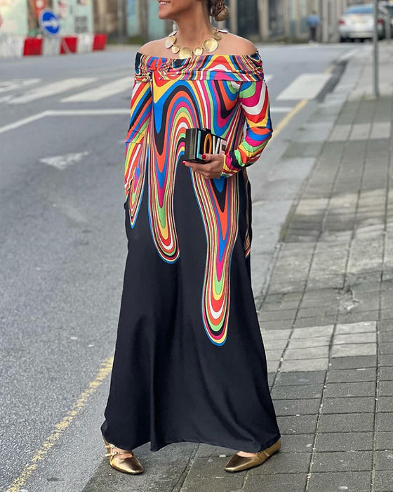 Off-shoulder elegante maxi-jurk met lange mouwen