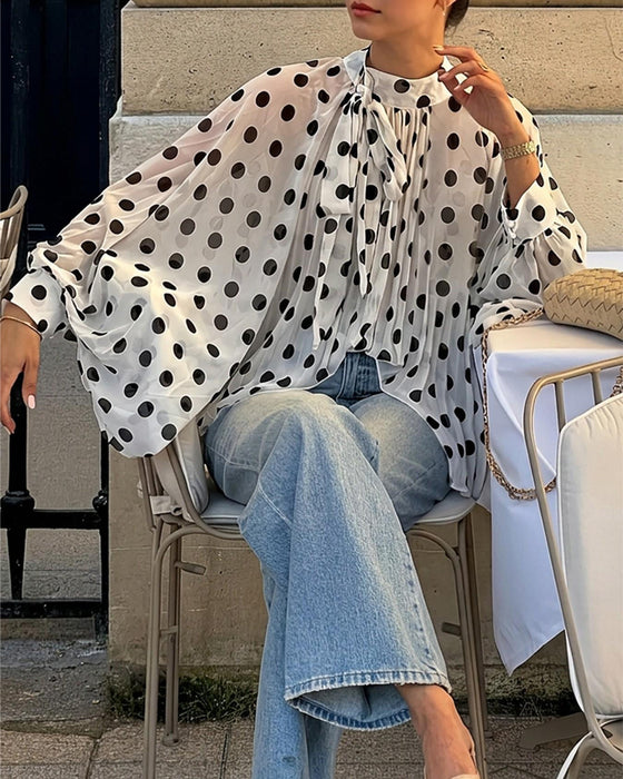 Casual Blouse Met Stippen Lange Mouwen