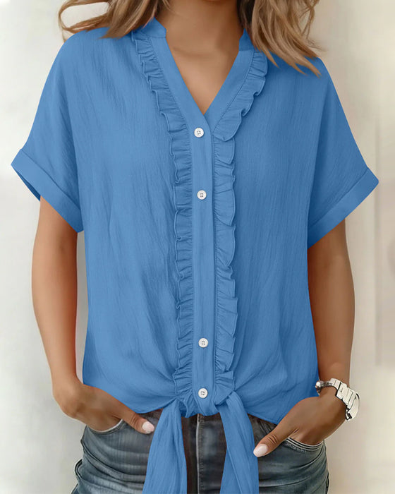 Blouse Ruche Rand Korte Mouw