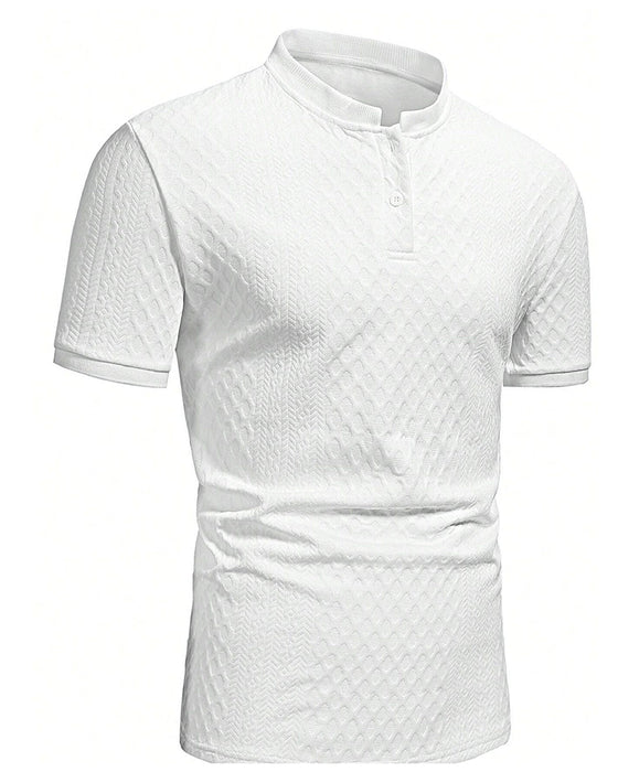 T-Shirt Heren Jacquard Staande Kraag