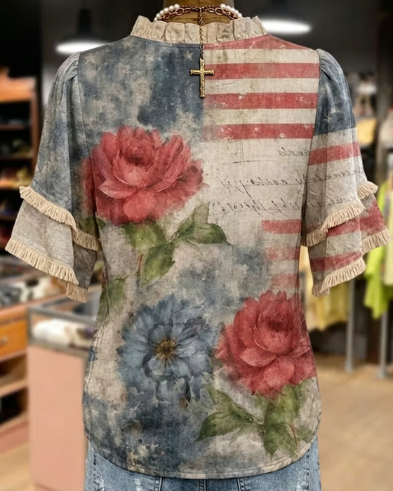 Bloemenprintblouse Met Ruches