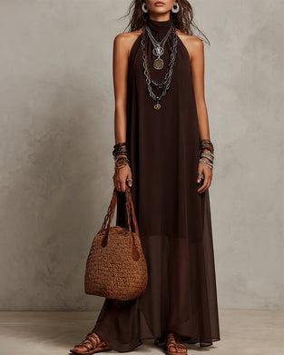 Jurk Halter Hoge Hals Sheer Lang