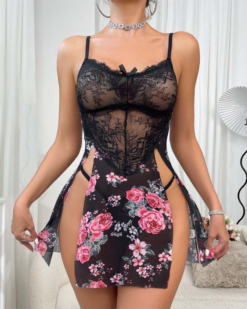 Sexy Gedrukte Nachtjapon Met Camisole
