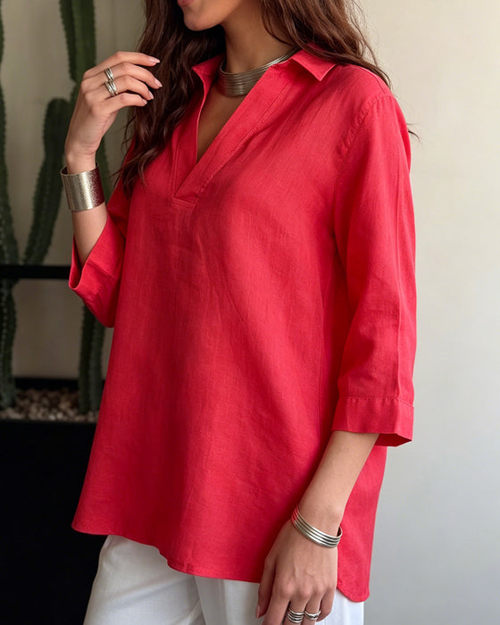Blouse Casual V-Hals Effen Kleur