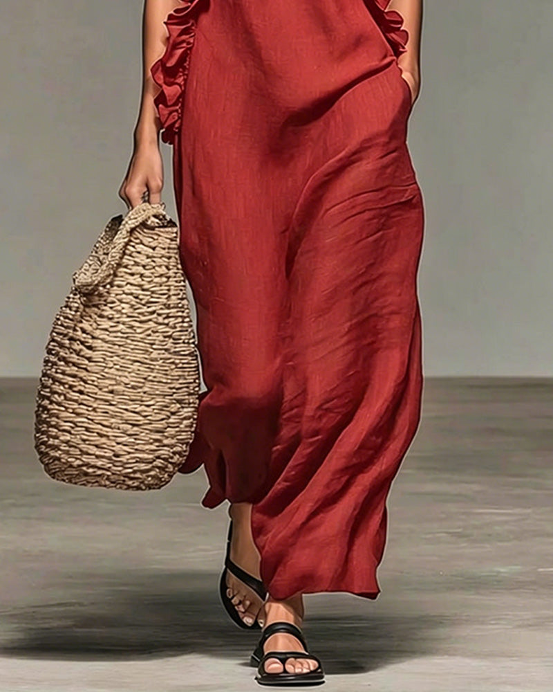 Jurk Halterneck Gerimpeld Lang