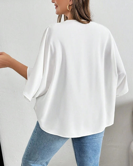 Blouse V-Hals Kruis Onregelmatig Effen