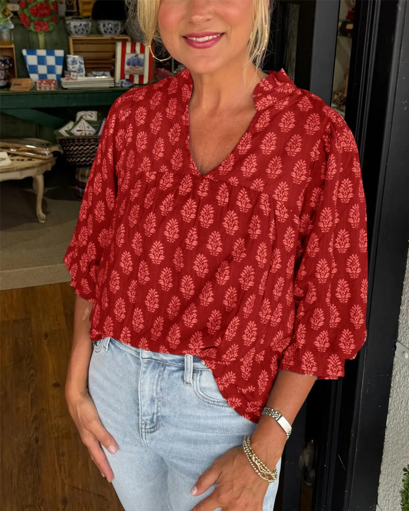 Blouse Driekwart Mouw Bedrukt Casual
