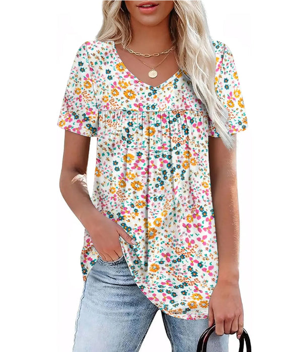 Blouse Bloemen V-Hals Korte Mouw