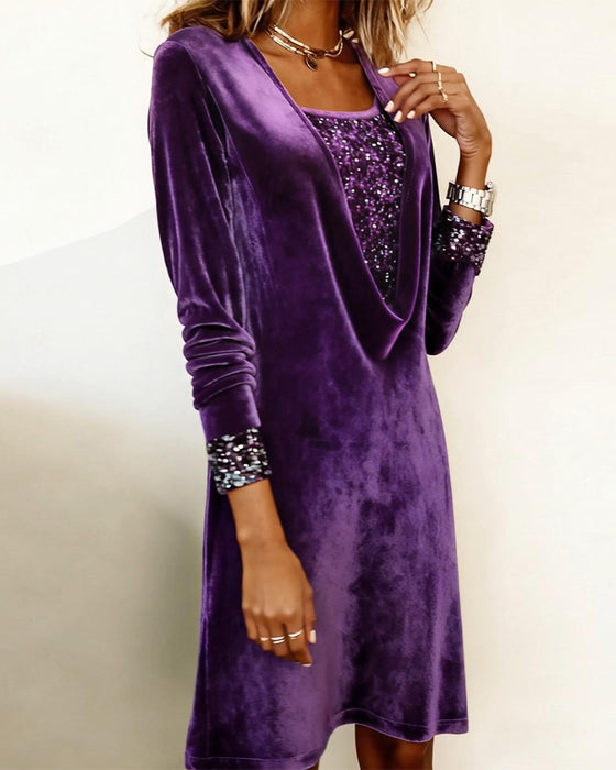 Jurk Elegant Pailletten Patchwork