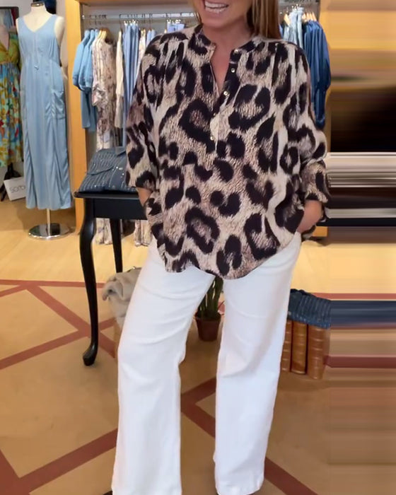 Blouse Los Leopardprint Halve Knoopsluiting