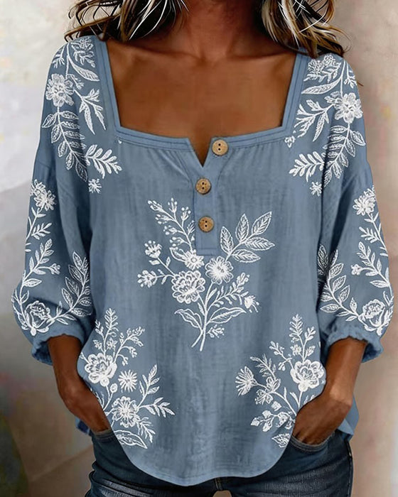 Blouse Vierkante Hals Afdruk Los