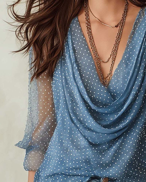 Blouse Slouchy Mock Hals Stipje Mesh