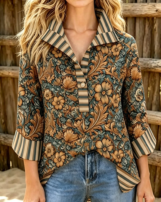 Blouse Slag Casual Bloemen Knoop
